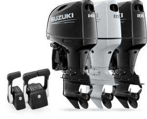 Suzuki Outboards 100–140HP models with controls, perfect for boaters in Gambrills, MD